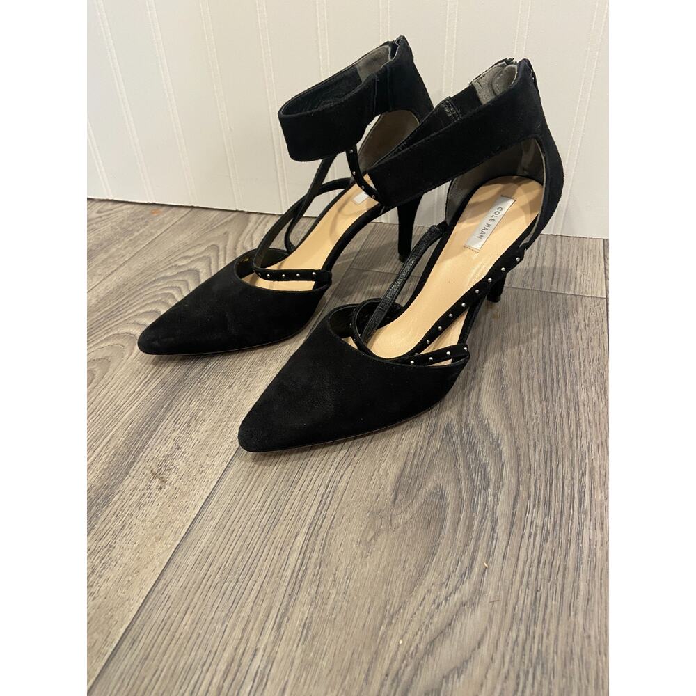 COLE HAAN Heels Size 8B Grand Women's Black Suede Ankle Strap, Classic, Formal